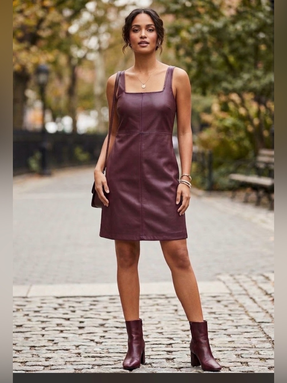 NWT $98 Ann Taylor LOFT Burgundy Sleeveless Faux Leather Flare Dress Size 2